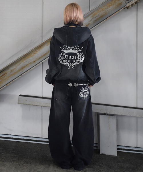 2サイズ展開 / UNISEX 》ATMARKトライバルクラウンロゴバギーデニム