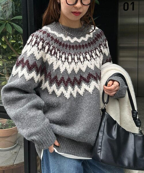 セール】【ユニセックス】求心柄オーバーニット（ニット/セーター