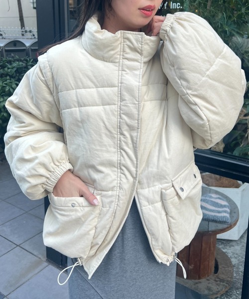 Kastane（カスタネ）の「【袖取り外し可/無地&花柄】コーデュロイ中綿