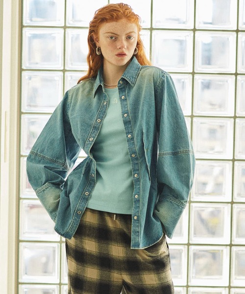 セール】Waist Sharp Denim Shirt/ウエストシャープデニムシャツ