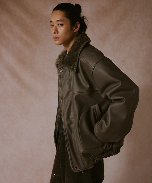 leather/fur faux reversible flight jacket / フェイクレザーファー