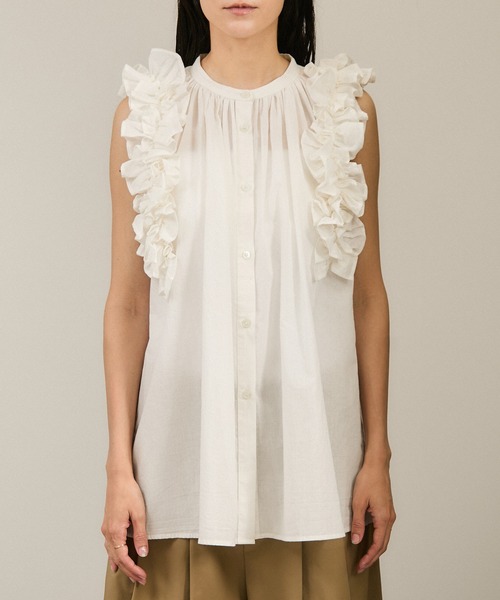 セール】【crinkle crinkle crinkle】別注side frill no sleeve blouse