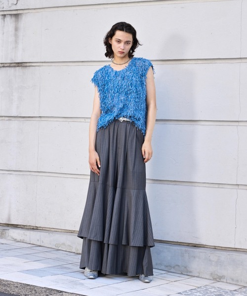 seyto（セイト）の「Stripe layered flare pants / ストライプ