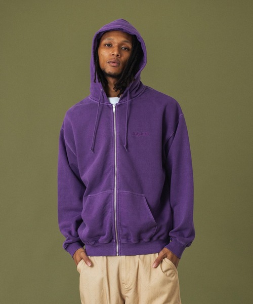 セール】PIGMENT DYED EMBOSS LOGO ZIP HOODED SWEAT（パーカー