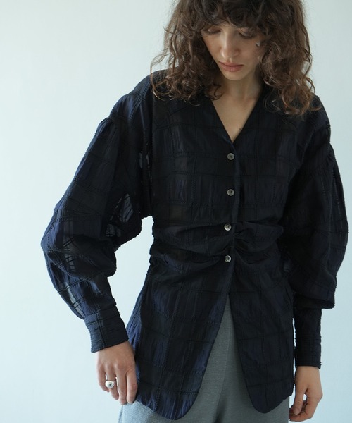 CLANE（クラネ）の「SHEER CHECK TUCK WAIST BLOUSE（シャツ/ブラウス