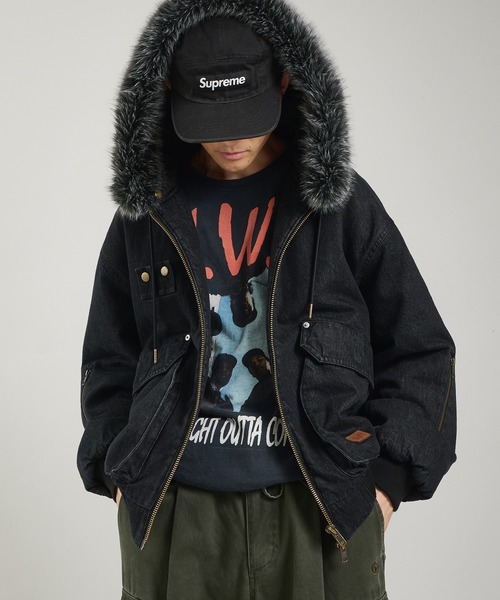 セール】ヴィンテージライクデニムフードファーブルゾン（ブルゾン