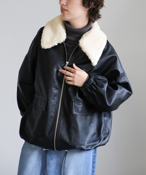 セール】ファー襟付フェイクレザーブルゾン（ブルゾン）｜select MOCA