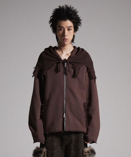 GRANCY】Knit Layered Design Zip Hoodie / ニットレイヤードデザイン