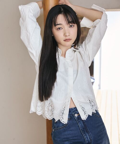 エンブロイダリースカラップシャツ 【低身長・小柄女性】（シャツ