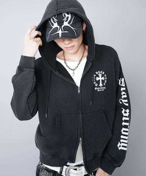 セール】【内田金吾くん着用】短丈ダブルジップパーカー/クロスロゴ