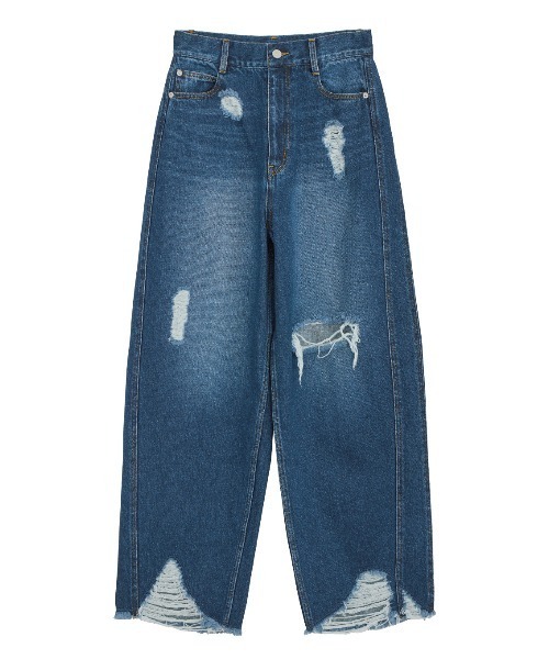 Ameri（アメリ）の「HEM FRINGE EGG DENIM PANTS（デニムパンツ）」 - WEAR
