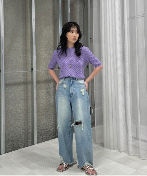 Ameri（アメリ）の「HEM FRINGE EGG DENIM PANTS（デニムパンツ）」 - WEAR
