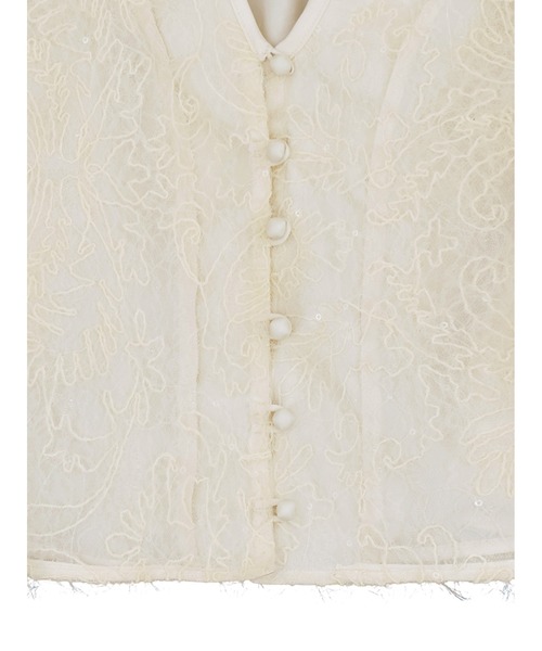 Ameri（アメリ）の「BRUSHED LACE VOLUME SLEEVE BLOUSE（シャツ
