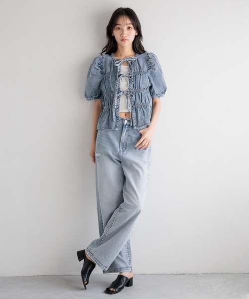 LOWRYS FARM（ローリーズファーム）の「デニムシャーリングブラウス