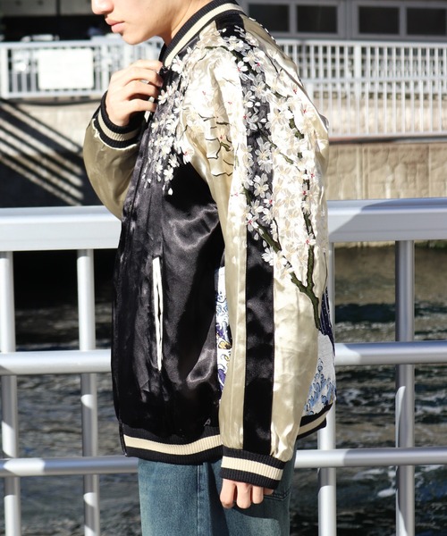 百花繚乱 和柄リバーシブルスカジャン（波桜）（スカジャン）｜百花