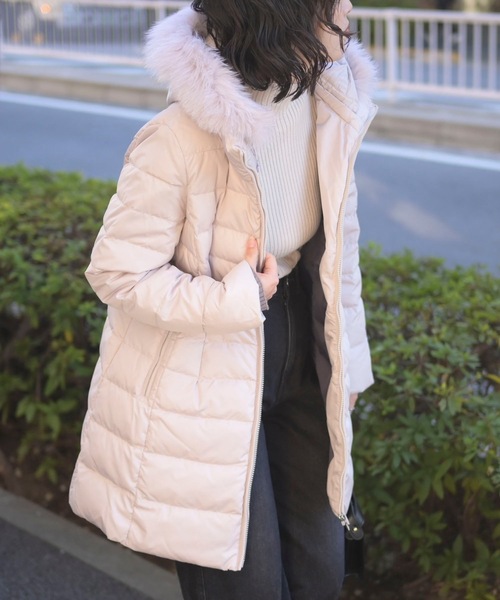 セール】ミドル丈ファー付き2WAYダウンコート（ダウン・フェザー