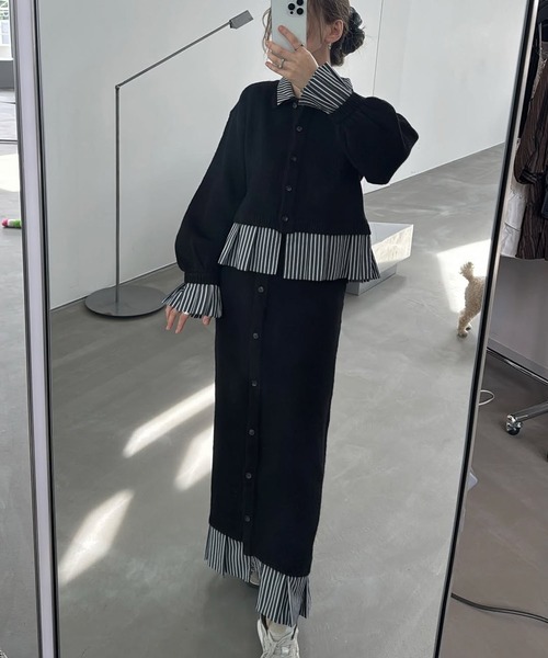 shirt docking pleats frill cuffs knit CD（カーディガン/ボレロ