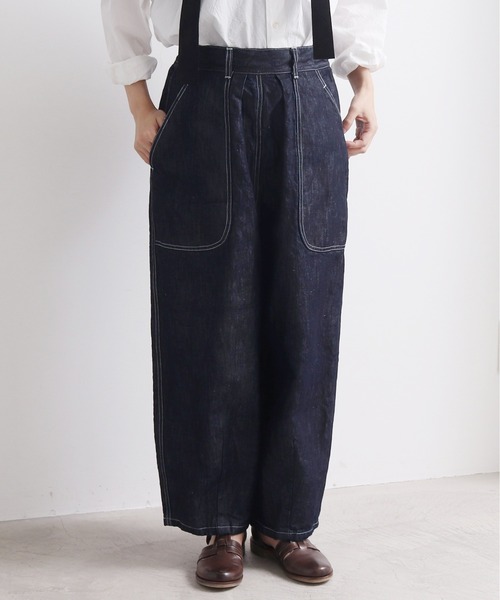 yuni（ユニ ）の「コットンリネン デニム ワーク コクーン パンツ
