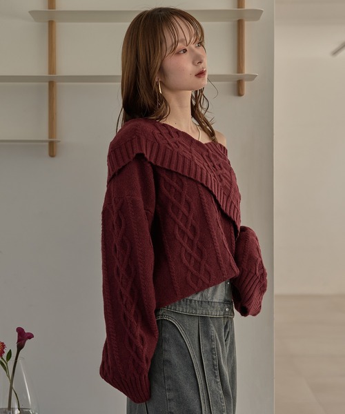 one shoulder cable knit / ワンショルケーブルニット（ニット