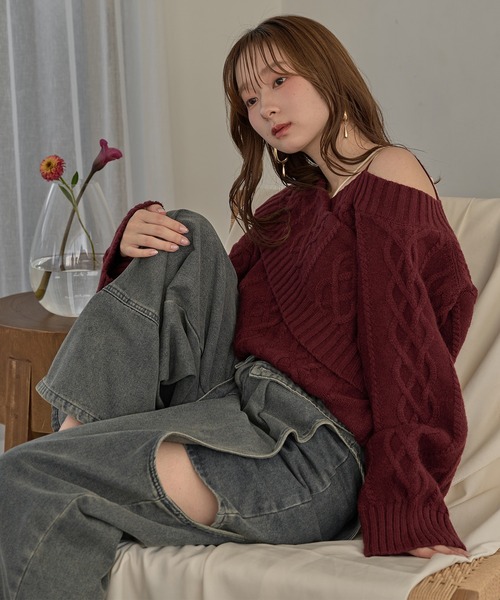 one shoulder cable knit / ワンショルケーブルニット（ニット