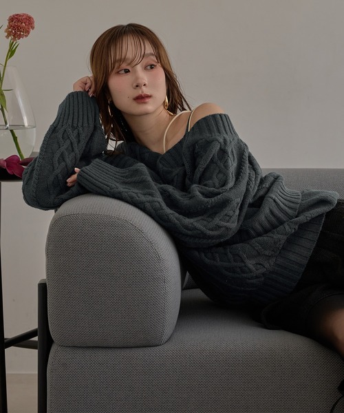 one shoulder cable knit / ワンショルケーブルニット（ニット
