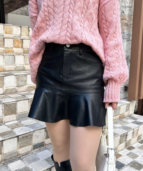 SPIGA（スピーガ）の「ﾌｪｲｸﾚｻﾞｰ裾ﾌﾚｱ切替ﾐﾆｽｶｰﾄ（スカート）」 - WEAR