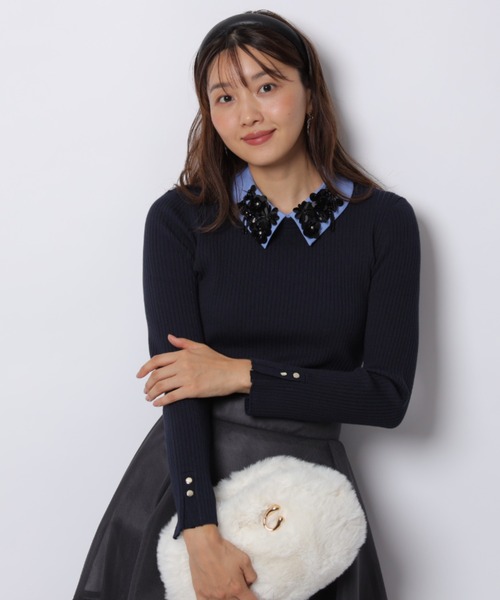 JUSGLITTY（ジャスグリッティー）の「ビジュー衿リブニット（ニット