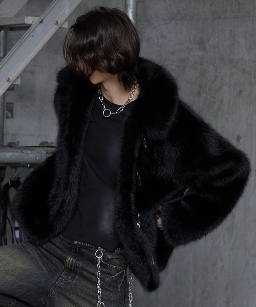 Spielio】Metal bit faux fur jacket / メタルビットフェイクファー