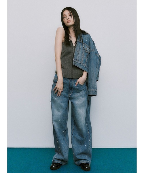 FRAY I.D（フレイアイディー）の「ハイウエストワイドビジューデニム