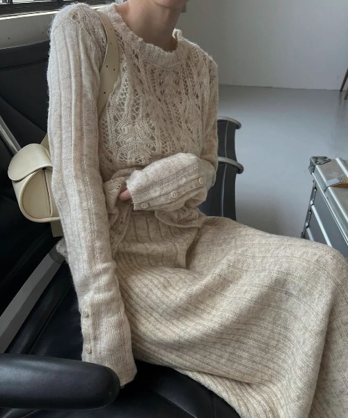 WILLFULLY（ウィルフリー）の「sheer crochet knit random rib bustier