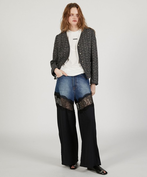 デニムレースブロッキングパンツ / Denim Lace Blocking Pants（デニム