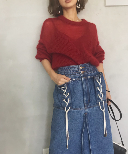 Ameri（アメリ）の「BUSTIER PATTERN KNIT SET（ニット/セーター