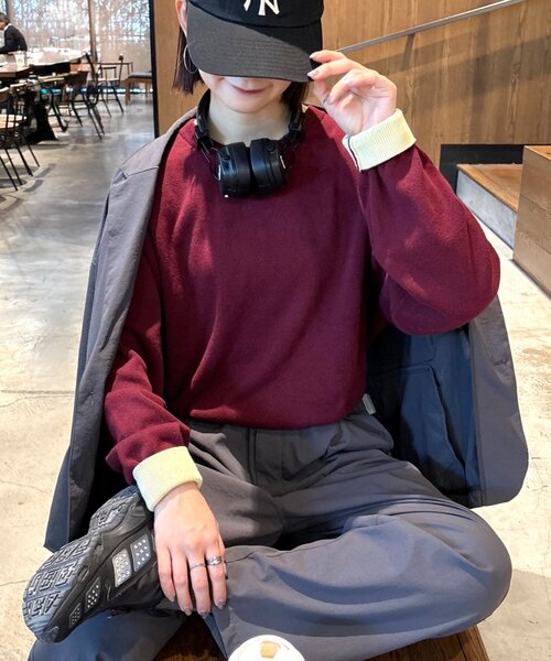 セール】【洗えるニット】ユニセックス/袖配色/ビックシルエットロン