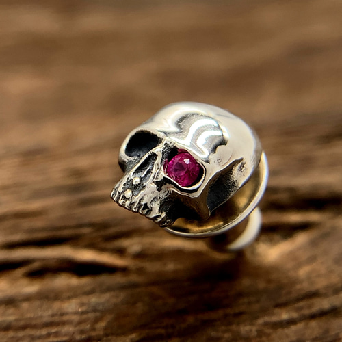 スカル ルビー/シルバーピアス メンズ/シルバー925 片耳/セカンド