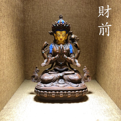 チベット仏教 仏像黄財神座像 銅製品 彩繪 仏師で仕上げ品 彫刻 7寸