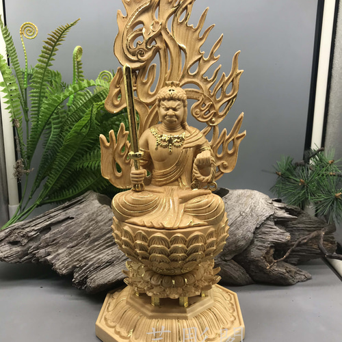 極上品 不動明王 切金 木彫仏像 仏教美術 彫刻工芸品 精密彫刻 職人