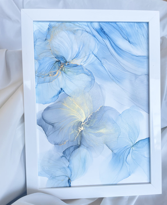 送料無料】アルコールインクアート 原画 フラワーアート 絵画 A4サイズ