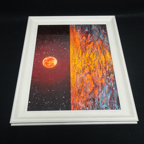 油絵 油彩 油彩画 絵 絵画 【オレンジ色の満月と輝く海】 絵画 HR