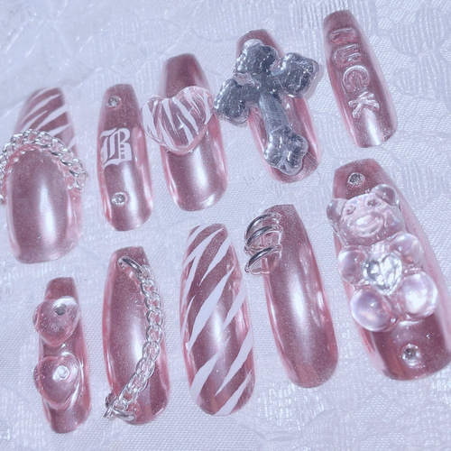 サイズオーダー】ネイルチップ 個性派ネイル ストリートネイル 地雷