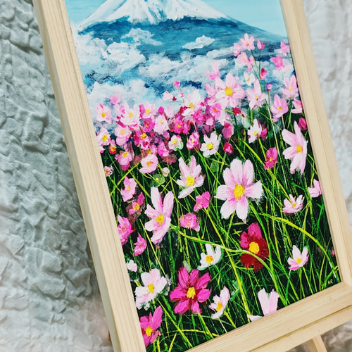 油絵 絵画 【コスモス畑と富士山】 絵画 HR 通販 14590907｜Creema