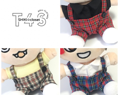 ∞ちびぬい］サスペンダー付きパンツ／チェック柄 ぬいぐるみ SHIKI
