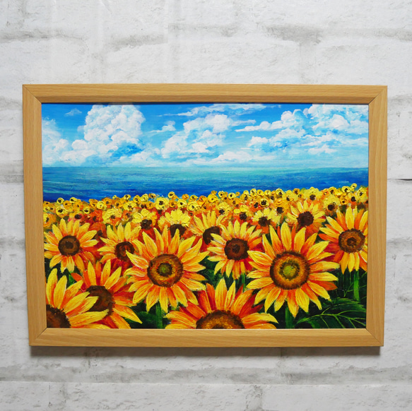 油絵 油彩 油彩画 絵 絵画 【海のひまわり畑】【B4】 絵画 HR 通販