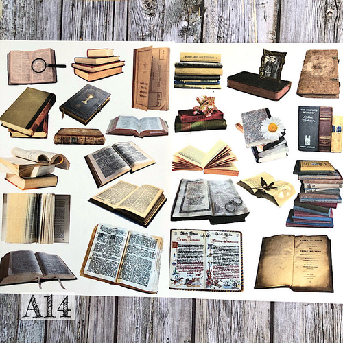 送料無料【A14 コラージュ素材】紙モノ 本 メモ ジャーナル レトロ