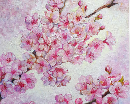 一点物】『 ビビットな桜 』油絵 S3号 油彩 油画 絵画 インテリア