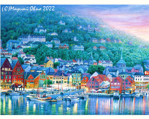 北欧 ノルウェー ベルゲン ヨーロッパ 風景画 版画 インテリア 絵画