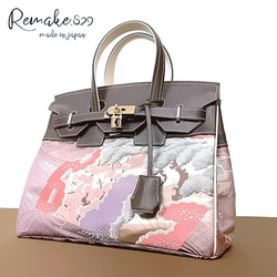 30サイズ#73◇着物帯と本革のリメイクバッグ◇remake.829 日本職