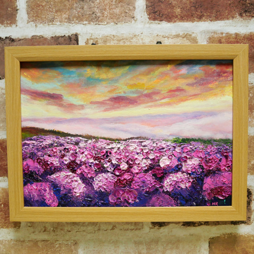 油絵 絵画【天空の夕日と紫陽花】 絵画 HR 通販 15917927｜Creema