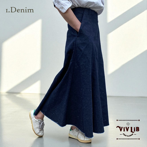 岡山デニムのバイカラーマキシスカート｜サイズ・デザインカスタム可