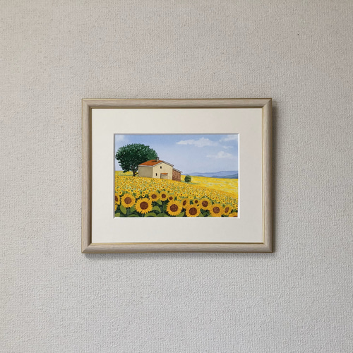 ひまわり畑」透明水彩画 原画 風景画 額縁付 SMサイズ 絵画 Oni 通販