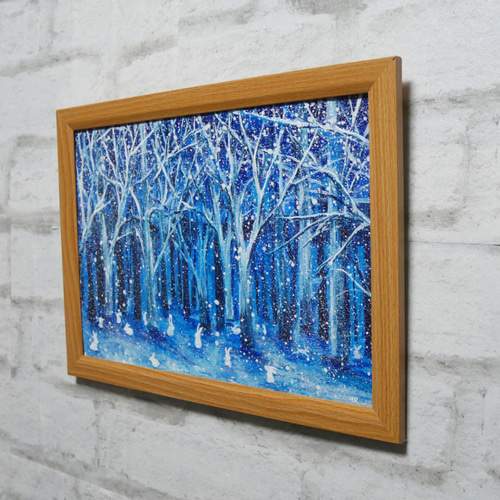 油絵 油彩 油彩画 絵 絵画 【冬の林の兎】 絵画 HR 通販 15127968